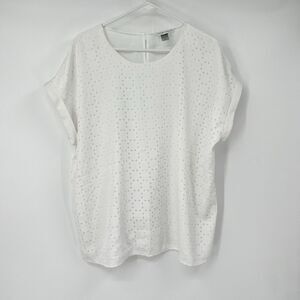 Christipher & Banks White Cutout Blouse Demure Classic XL Cap Sleeve